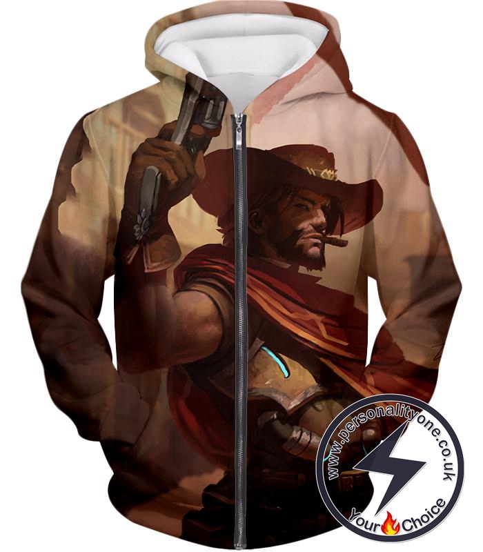 Overwatch Awesome Bounty Hunter Jesse McCree Cool Action Zip Up Hoodie